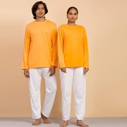 Футболка унисекс из органического хлопка Sadhana, оранжевая, с полным рукавом.